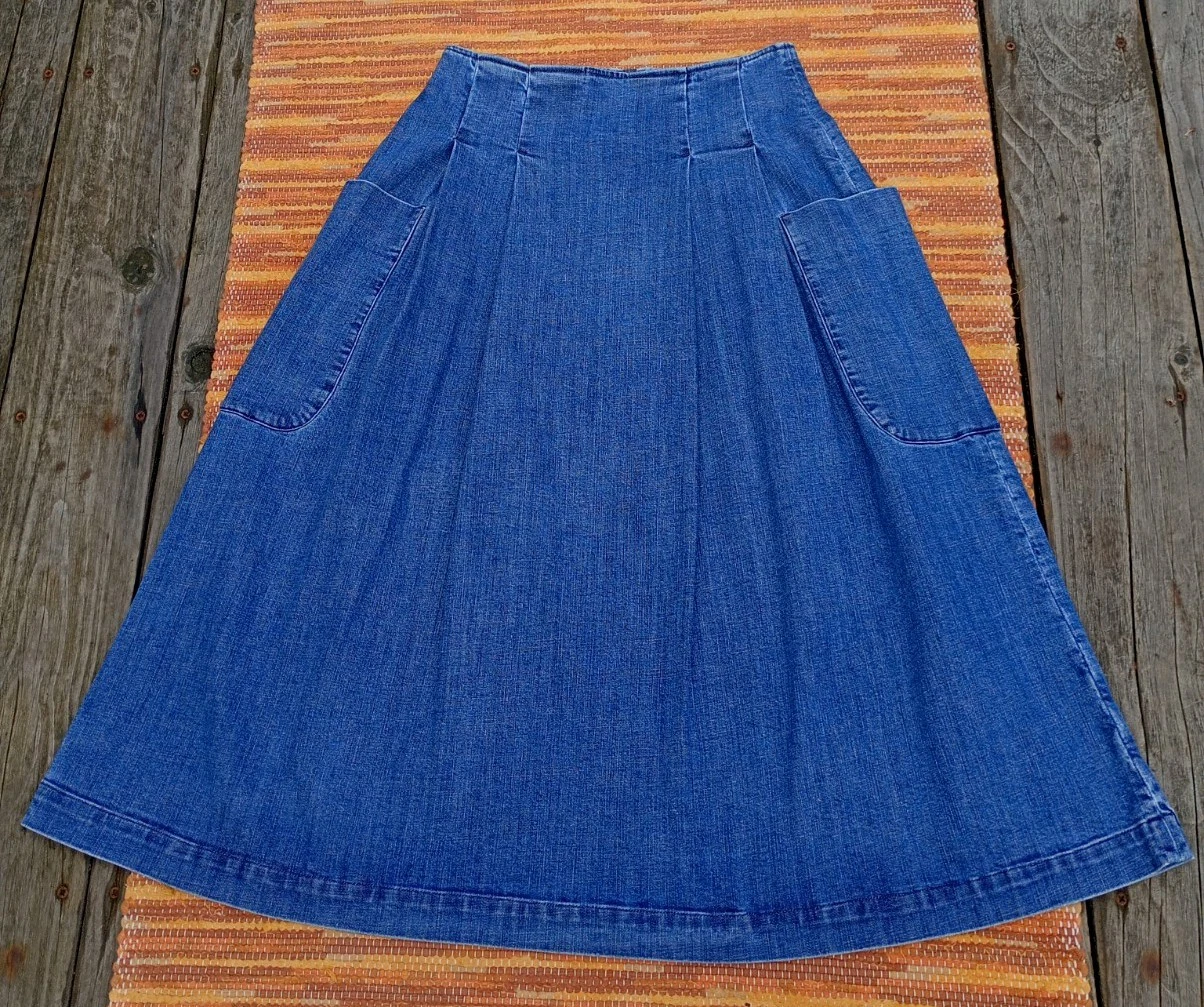GORGEOUS TOAST OAS DENIM MAXI SKIRT FULL PLEATED WAIST LARGE POCKETS 8 XS