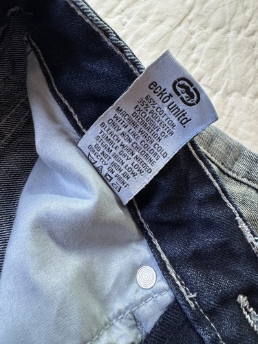 Ecko Unltd. Mens Skinny Cargo Jeans Blue Factory Faded Denim Mid Rise Skater 29 - Picture 7 of 12