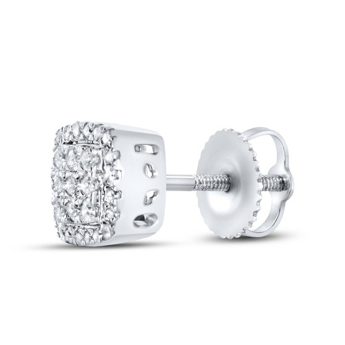 Real 10K White Gold 0.26 CTW Natural Diamonds Earring with Screw Backs - Picture 3 of 11
