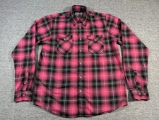 Dixxon Flannel Fighter Pearl Snap Shirt Mens Large Tall Plaid Breast Cancer