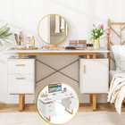 Modern Computer Desk Home Office Table with Floating Desktop White & Gold Frame