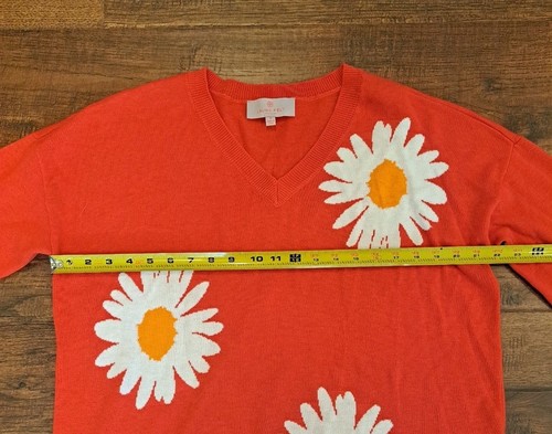 Cashmere 5% Sweater Laurie Felt Los Angeles Orange With Flowers Size M Womens - Picture 13 of 17