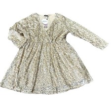 NWT Boohoo Plus Felicity Wrap Skater Gold Sequin Mini Midi Dress Size 18 US