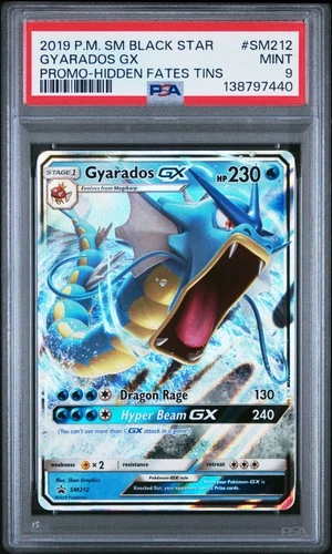 2019 POKEMON SM BLACK STAR PROMO HIDDEN FATES TINS #SM212 GYARADOS GX PSA 9