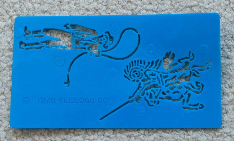 1970 Kellogg Co. Blue Stencil of a cowboy & an indian - cereal give away - Mint