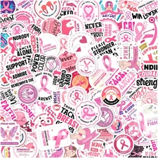 Breast Cancer Awareness Stickers Pack Ribbon Motivational Quotes Support Survivo