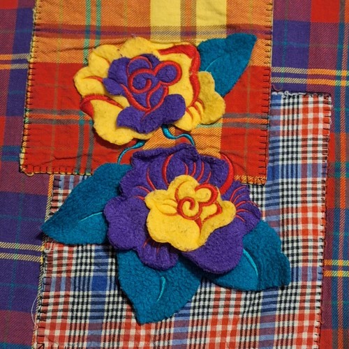 Vtg 3D Cable Knit Girls L Purple Sweater Plaid Floral 90s Made In USA Retro - Picture 3 of 9