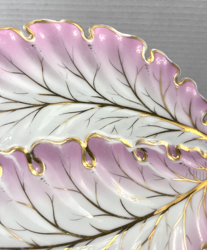 Plato de Servir Vintage Blanco Rosa Oro Borde Doble Hoja Hojas 8" Raro LEER - Imagen 11 de 24