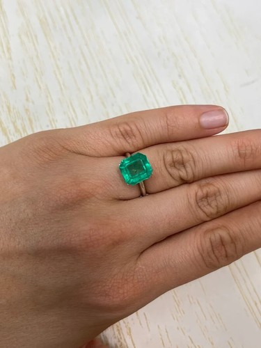 5.72 Carat 11x10.5 Freckled Forest Natural Loose Colombian Emerald-Asscher Cut - Picture 9 of 10