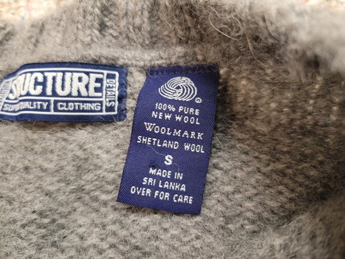 Structure Sweater Mens Small Grey Fair Isle Pure New Shetland Wool Fisherman - Picture 8 of 14