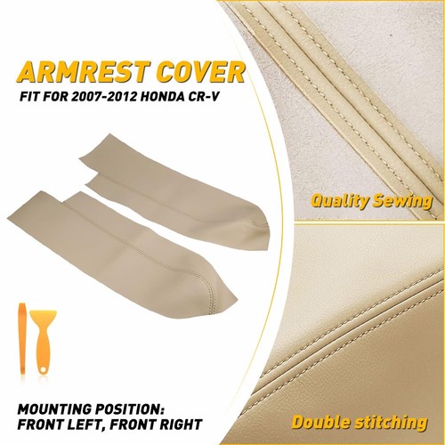 Door Panels Lid Skin Armrest Cover Beige Leather For Honda CR-V CRV 2007-2012 - Picture 12 of 12