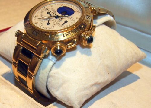 CARTIER PASHA MOONPHASE ALL 18 KT GOLD,146.8 GR DAY,DATE 39.5MM-3EX LINK 2 CROWN - Picture 3 of 12