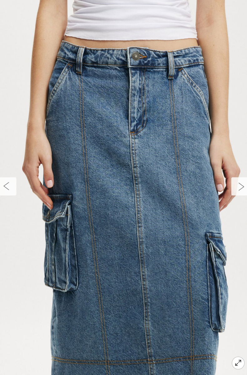 【BAON】Cotiva Raw Denim Cargo Long Skirt Cotton:On Women's Cargo Denim Maxi Skirt Offshore Blue Wash