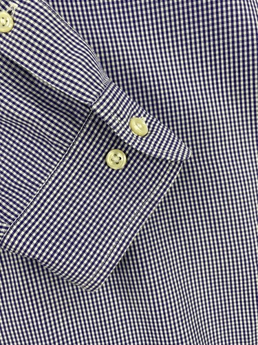 Camicia Ralph Lauren vintage uomo M blu medio bianco quadri bottoni manica lunga - Foto 5 di 18