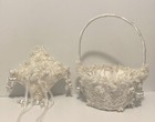 Basket, Flower Girl Basket, Wedding  Ring Pillow, Beaded Lace, Ivory Set NEW