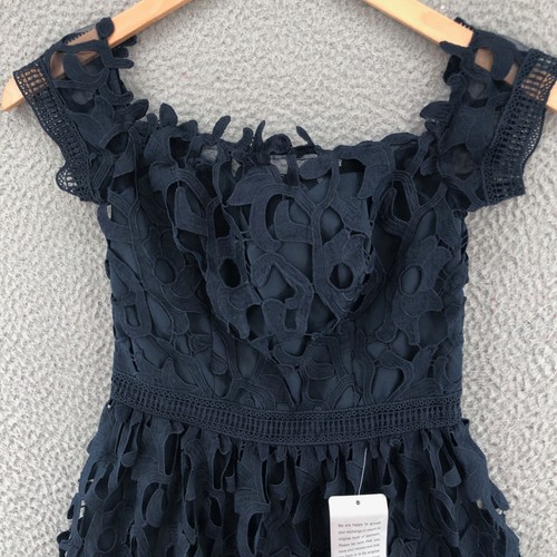 Robe CHI CHI LONDON femme 2 Roma bleu marine coupe évasée épaules dénudées cocktail neuve avec étiquette - Photo 2/12