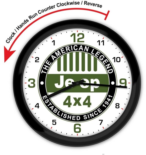 BACKWARDS REVERSE WALL CLOCK - JEEP Man Cave Garage - FUNNY NOVELTY RARE GIFT - Picture 1 of 2
