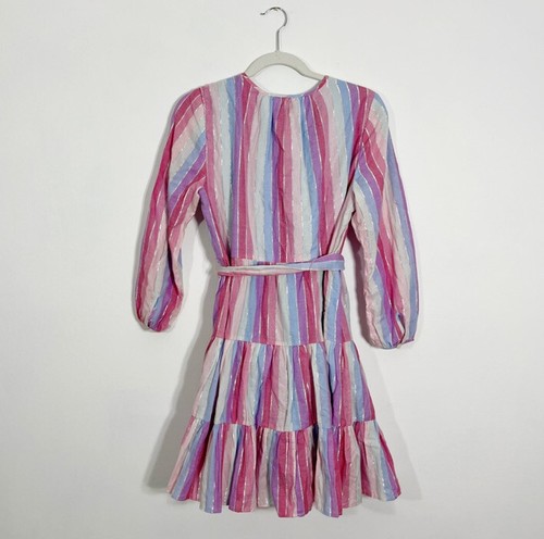 J. Crew Belted Metallic Striped Tiered Mini Dress Medium Petite Rainbow - Bild 2 von 5