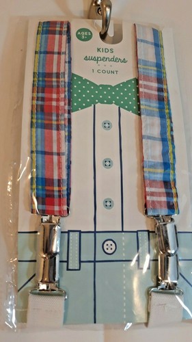 Kids Boys Plaid Multicolored Adjustable Elastic Suspenders Ages 3+ - Picture 1 of 7