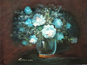 Blue Roses In Glass Vase Robert Cox Decorative Oil Painting Ebay
