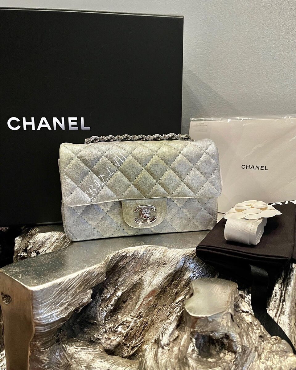 CHANEL 22C Grey Green Silver Mini Flap Iridescent Cloudy CHANEL 22C Grey Green Silver Mini Flap Iridescent Cloudy