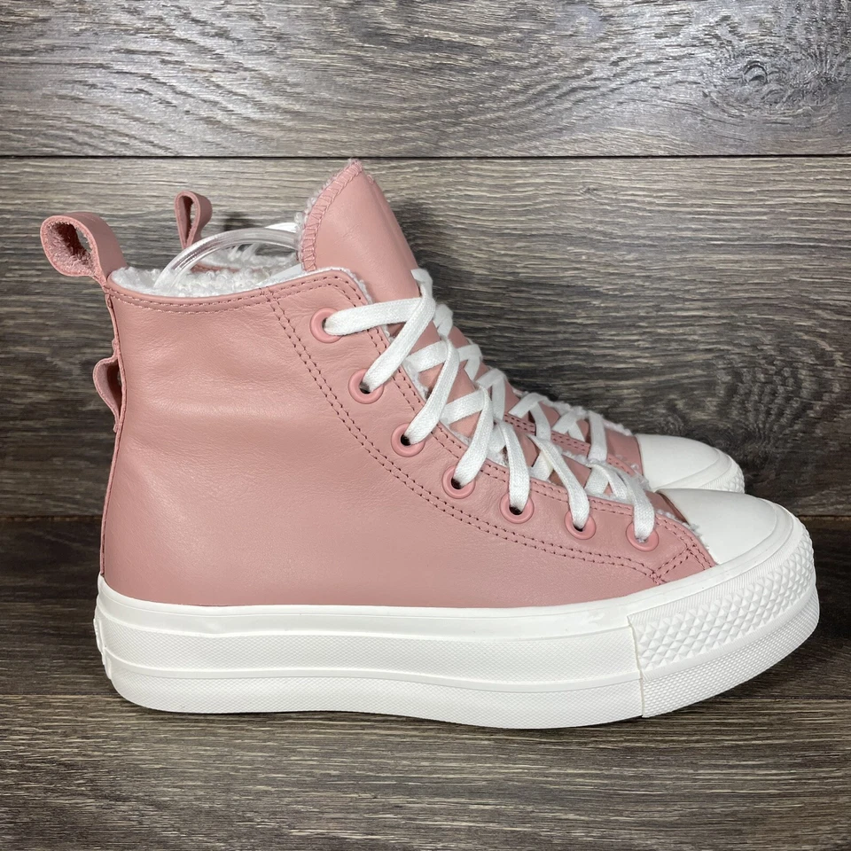 Converse Women's Chuck Taylor All Star Lift Hi Pink Sherpa Platform Sneakers New - Image 2 of 4