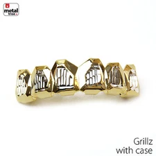Men's Custom Grillz 14k Gold Plated Diamond Cut Two Tone Upper Top Teeth L051 C1