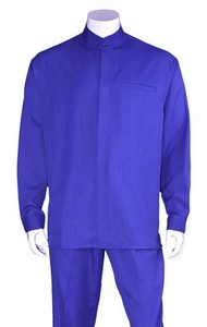 Men-039-s-Casual-Walking-Suit-Long-Sleeve-Banded-Collar-Shirt-amp-Pants-Set-2826-Solid