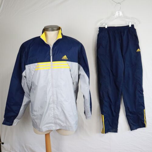 Vtg Adidas Track Suit Men's Large Activewear Nylon Full Zip Training Blue Gray