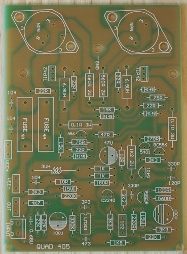 Quad 405 PCB with matched pre-drilled T-shape heatsink one channel - Picture 3 of 4