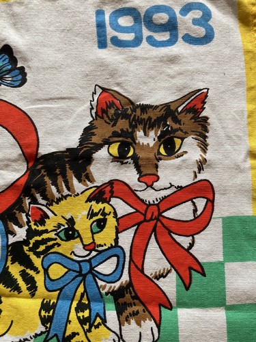 Vtg 1993 Tea Towel Calendar Cotton Cats Kittens Butterfly Kitchen Decor - Picture 3 of 7