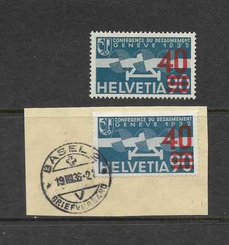 Switzerland Scott #C25a used on piece 40c on 90c Vermilion surcharge variety - Picture 1 of 2