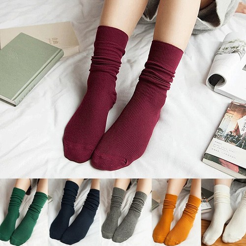 Women Cotton Slouch Socks Solid Ladies Fashion Soft Striped Warm Long Socks NEW - Picture 2 of 22