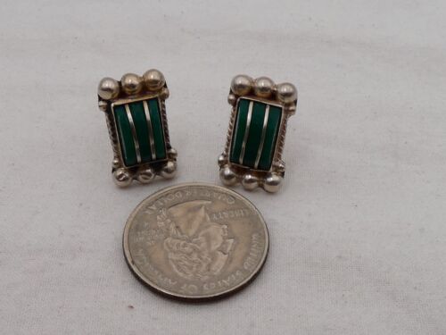 Taxco Sterling Silver Aventurine Screwback Earrings LD-5 - Picture 2 of 6