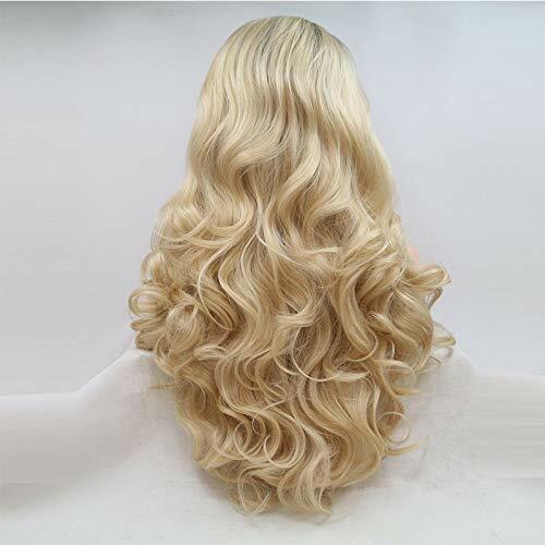 Black roots Blonde Lace Front Long Wave Synthetic Heat Resistant Hair for Women - Picture 5 of 9