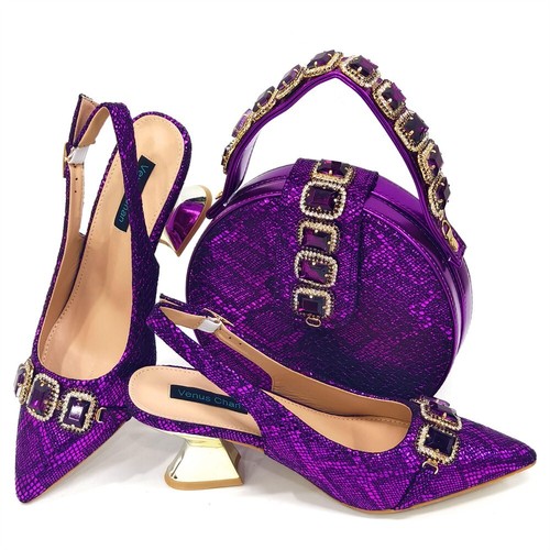 Modische Schuhe und Tasche High Heels 7 CM Italienische Damen Luxus Schuhe Strass Set - Bild 11 von 24