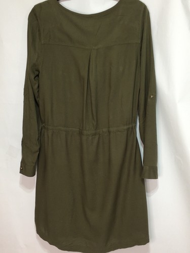 SIMPlY STYLED Women’s Sz L Green Drawstring Buttons Roll Long Sleeve Dress - Picture 4 of 10