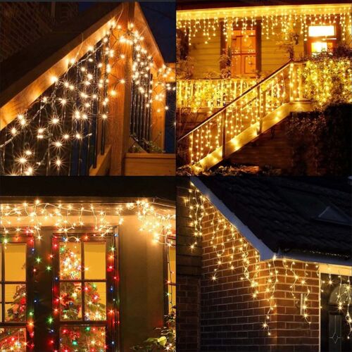 LED Solar Icicle String Lights Outdoor Icicle Lights Christmas Home Garden Deco - Picture 3 of 13