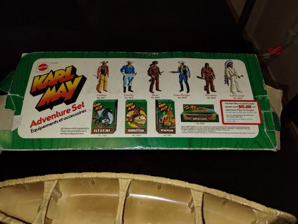 BIG JIM CANOE INDIEN MATTEL #9402 VINTAGE 1975 KARL MAY