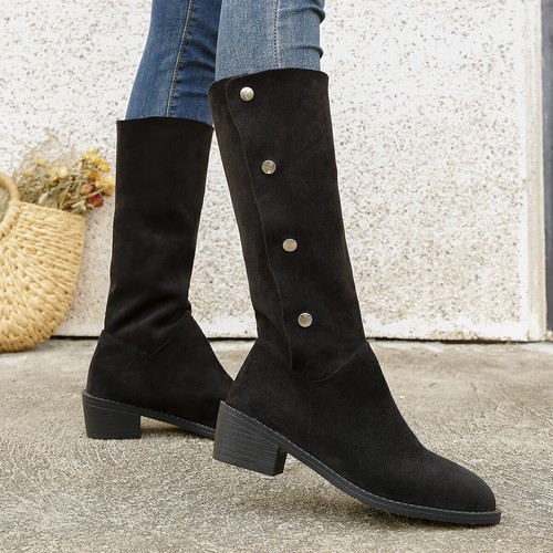 Damen Kniehohe Bequeme Stiefel Mode Wildleder Slouch Flache Stiefel für Frauen - Bild 5 von 19