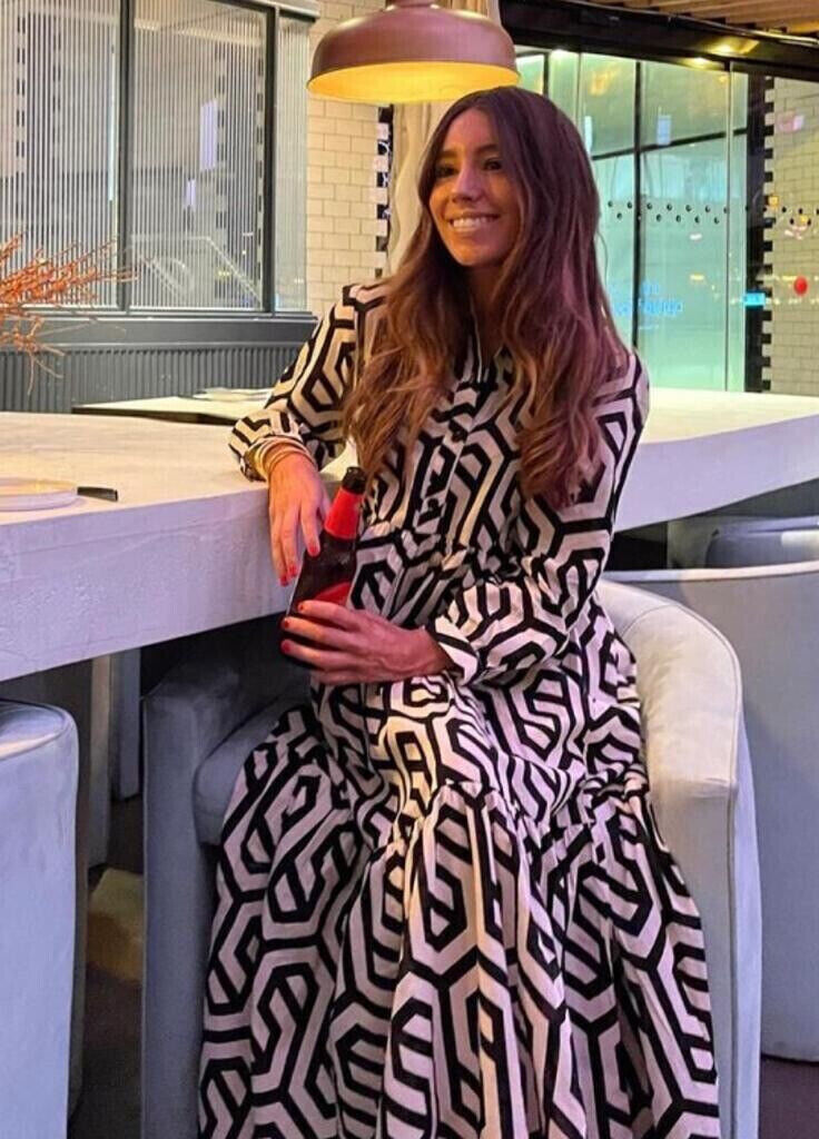 Zara Ecru White Black Geo Geometric Print Karen Tiered Midi Zara Ecru White Black Geo Geometric Print Karen Tiered Midi