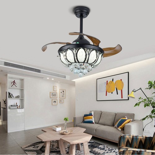 36"/42" Ceiling Fan Light LED Crystal Retractable Chandelier with Remote 3-Color - Picture 52 of 52