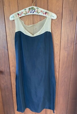 1920s～1930s vintageoverall 濃紺 片ポケ ダブルフック Antique 1920s Black Silk Lace Dress & Slip Drop Waist Vtg Deco AS