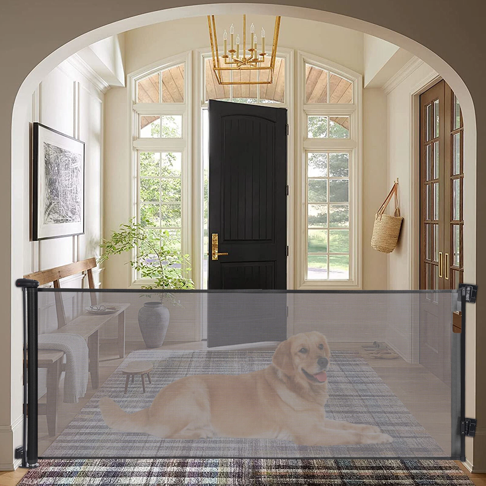 Indoor Outdoor Retractable Baby Dog Safety Gate, Extra Tall Baby Gate,Pet Gate