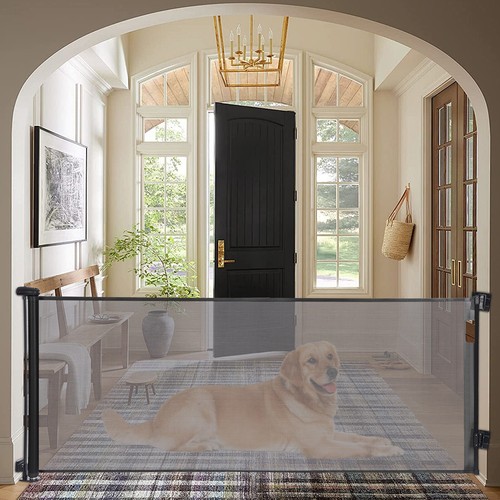 Puerta de seguridad retráctil interior exterior para bebé perro, puerta extra alta para bebé, puerta para mascotas - Imagen 8 de 21
