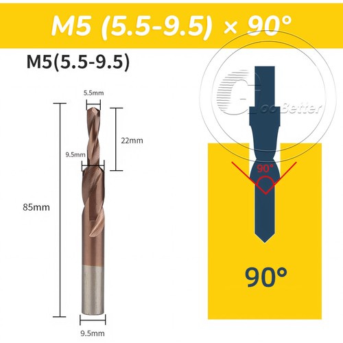 M3-M12 Countersink Step Drill Bit 90° 180° Chamfer M35 HSS Cobalt Straight Shank - Picture 12 of 20