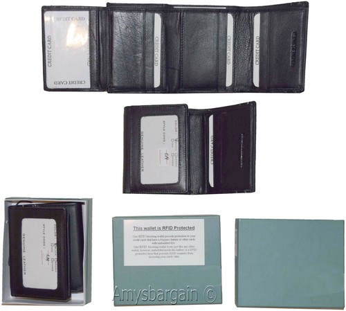 Cartera de hombre con bloqueo RFID de cuero genuino triple billetera 11 tarjetas de crédito en caja* - Imagen 8 de 12