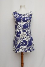 Vintage Hinelea Hawaiian womens dress blue white floral M 90s