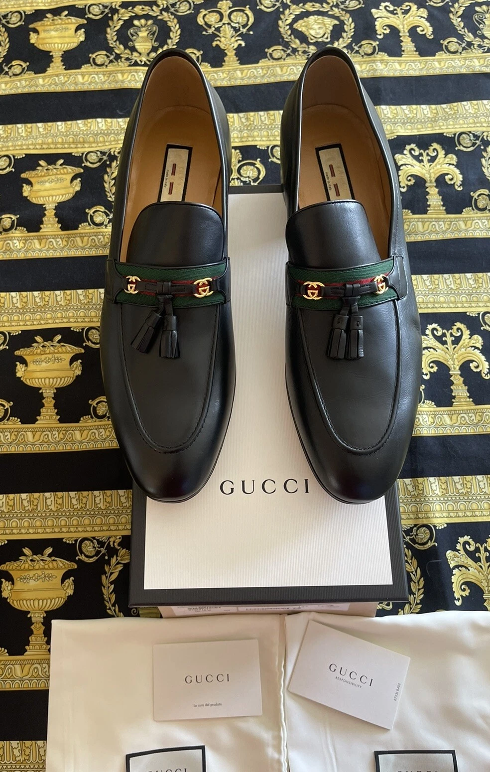 Chaussures mocassin cuir Gucci Jakarta Gucci neuves 100 % authentiques logo GG G 17 US 17,5