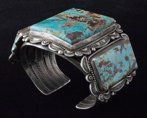 High Grade Natural Royston Turquoise Bracelet By Navajo Artist Ella M. Linkin - Picture 4 of 6